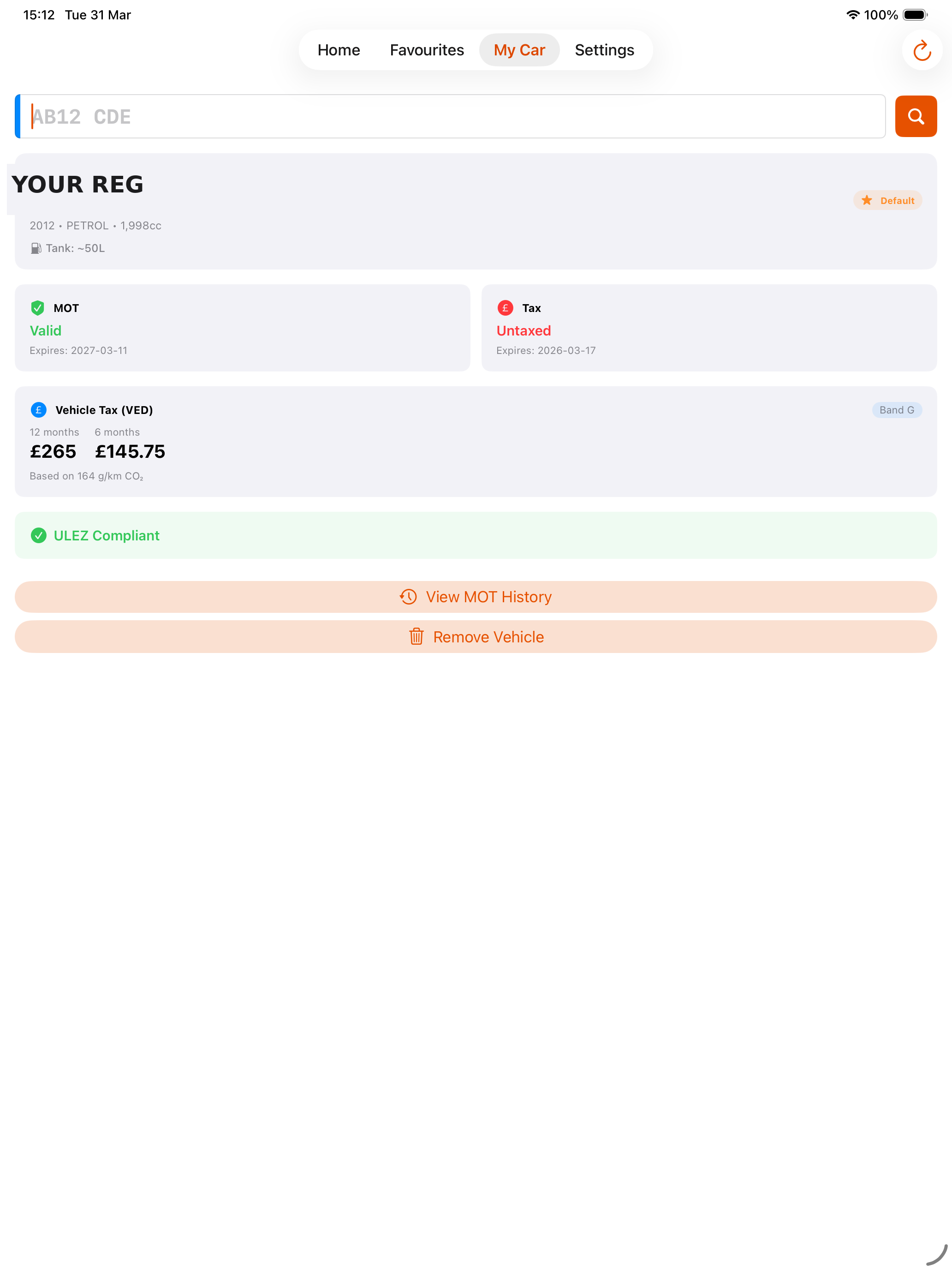 iPad - My Car feature
