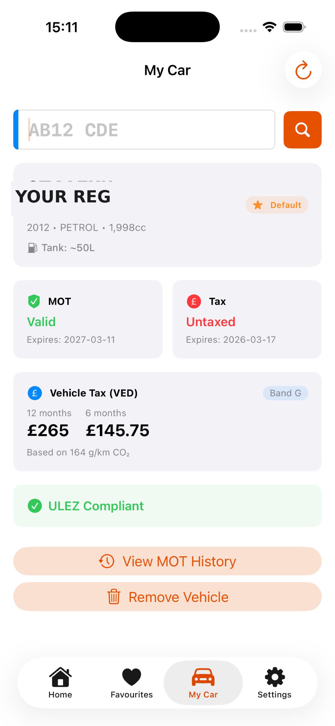 iOS - My Car with MOT and tax